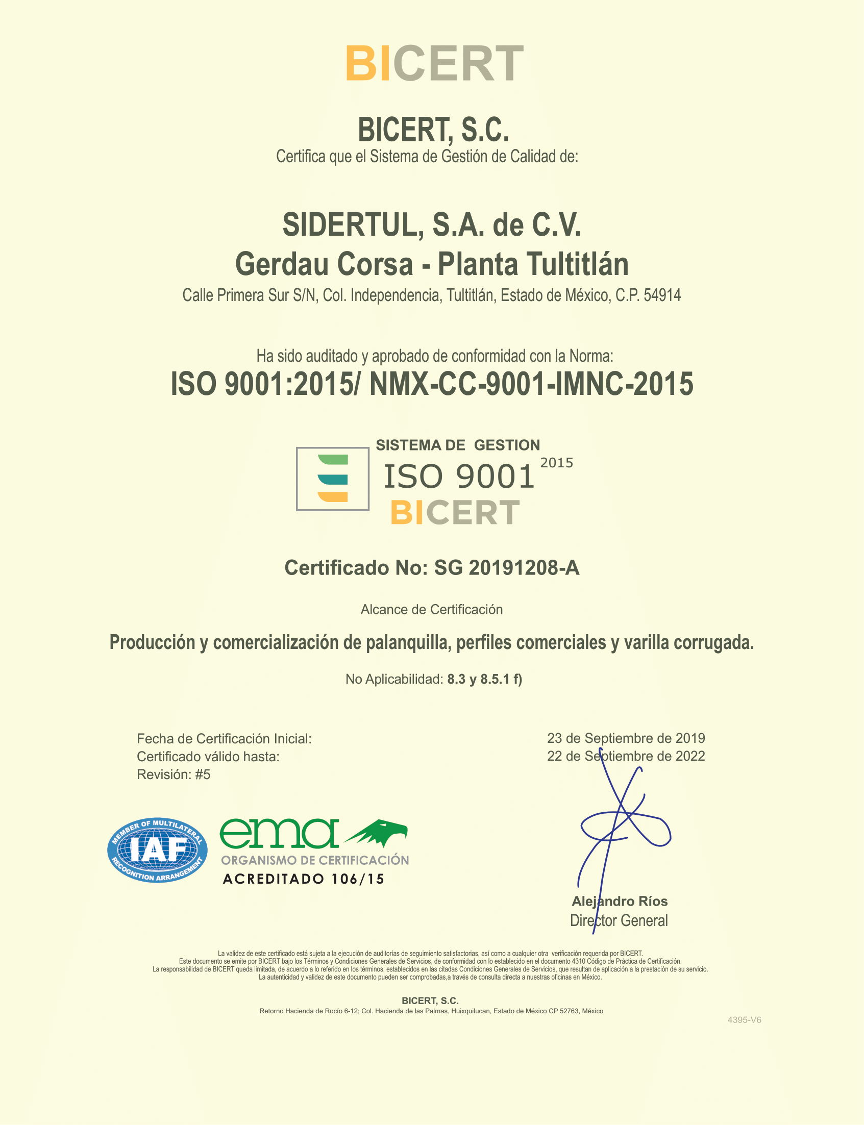 Certificado ISO 9001:2015